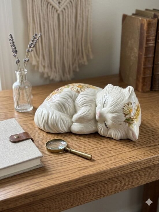 Geo Zoltan Lefton Other - Vintage Lefton Ceramic Sleeping Cat Wall Plaque Daisy Wheat Figurine 1629